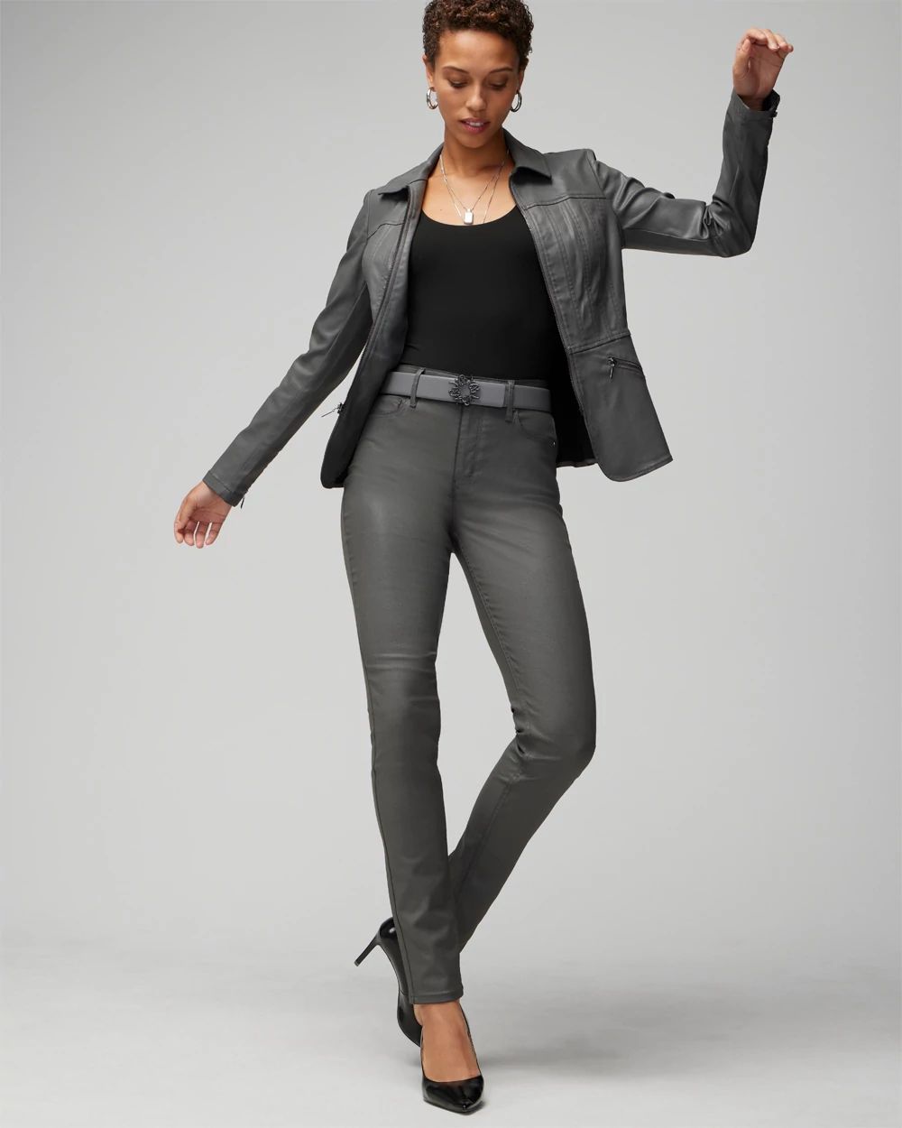 High Rise Coated Skinny Jeans